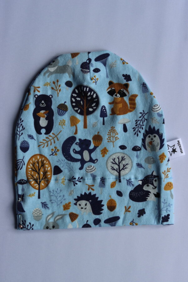 beanie lichtblauw met dieren